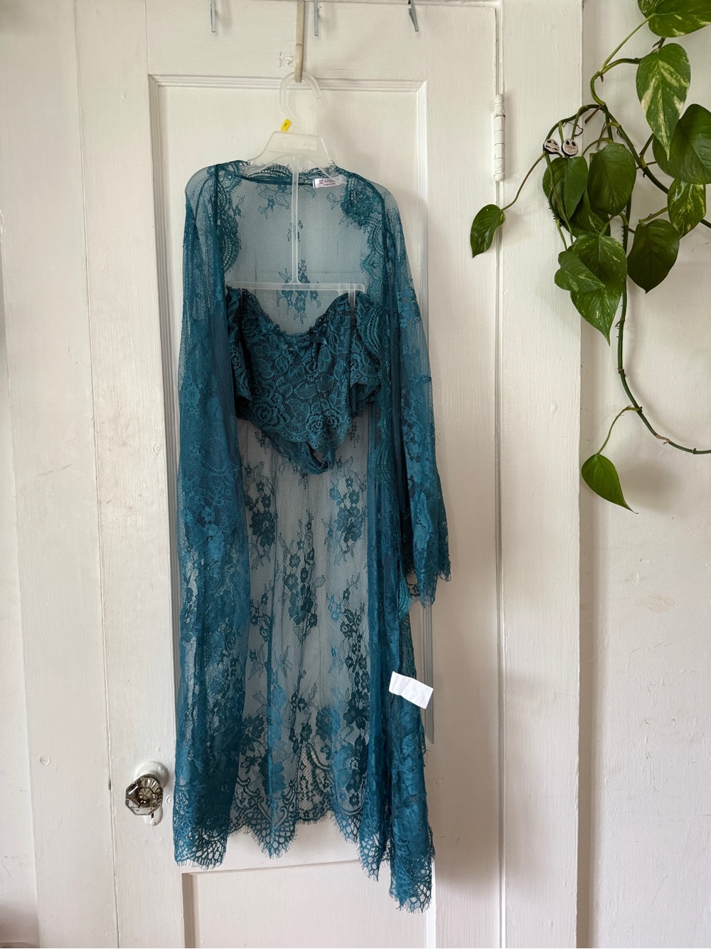 Sheer Lace Robe and underwear size L Set - Teal AVIDLOVE